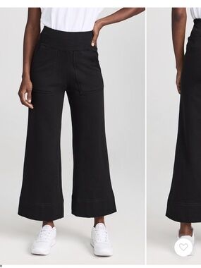 Elastic-Waist Black Wide-Leg Pull-On Pants